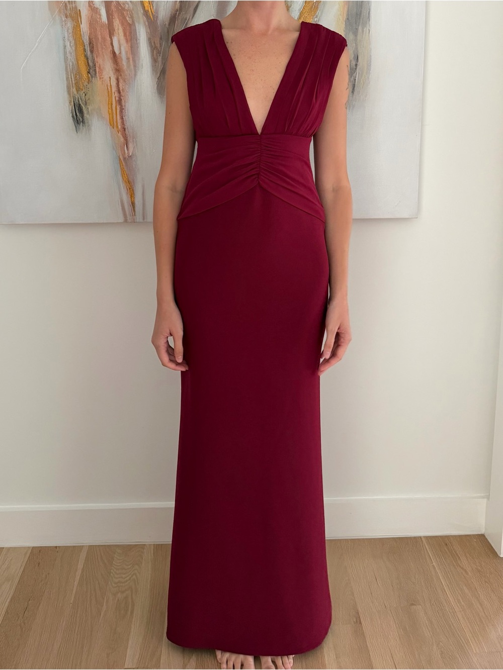 Meshki Wine Red V-Neck Maxi Dress
